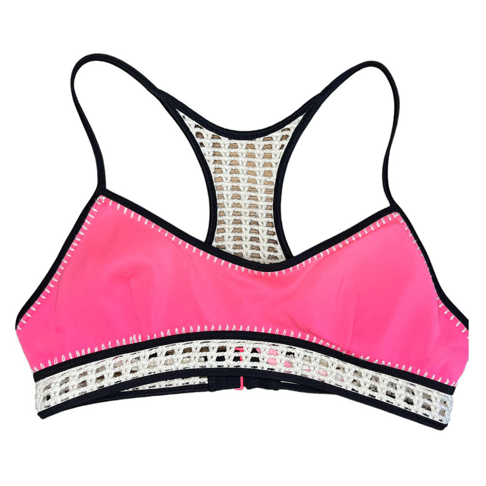 Victoria's Secret hot pink & cream crochet racerback bralette bikini top size M